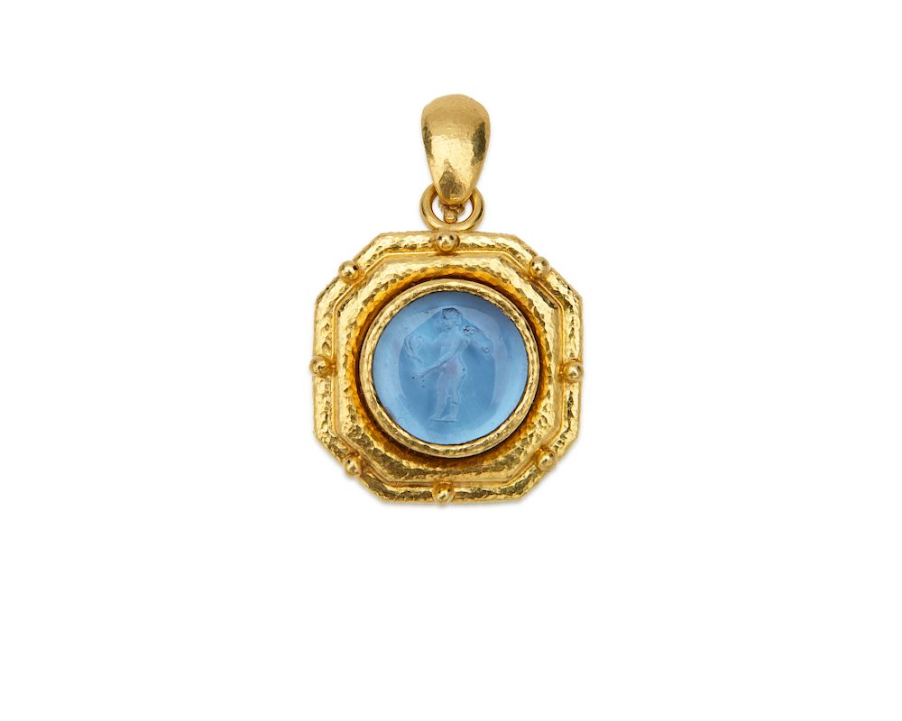 Appraisal: ELIZABETH LOCKE K Gold Glass Intaglio and Mother-of-Pearl Pendant Brooch