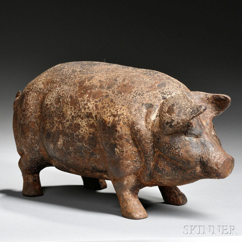 Appraisal: Painted Hollow Cast Iron Pig Figure or Doorstop early to