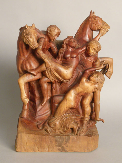 Appraisal: Carved wood figural group late th early th c h