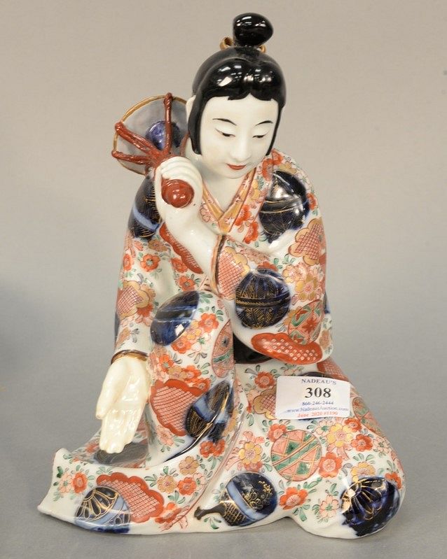 Appraisal: Imari porcelain figure kneeling Geisha wearing paint decorated robe ht