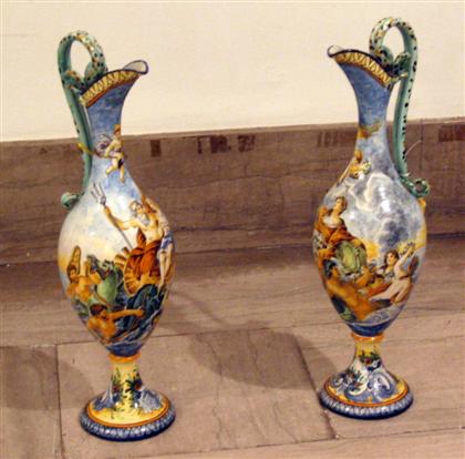 Appraisal: Pair of large Italian maiolica ewers early th century Each