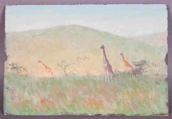 Appraisal: Louis Feuchter American - Giraffes oil on board initialed ''L