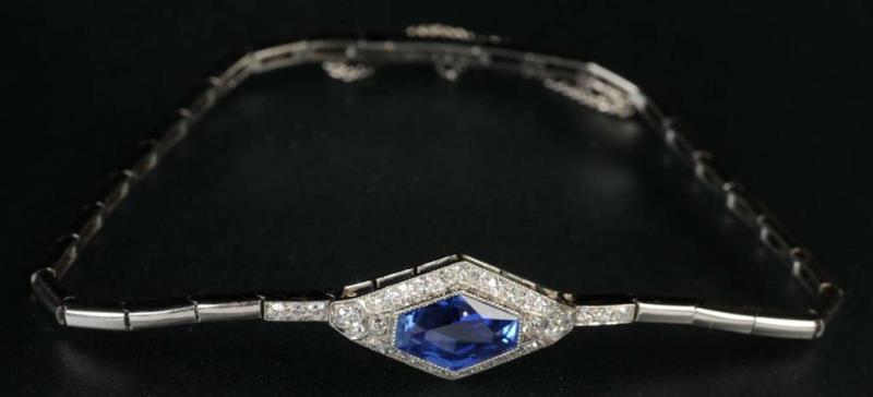 Appraisal: Antique Jewelry Platinum Bracelet with Sapphire Description Deep blue color