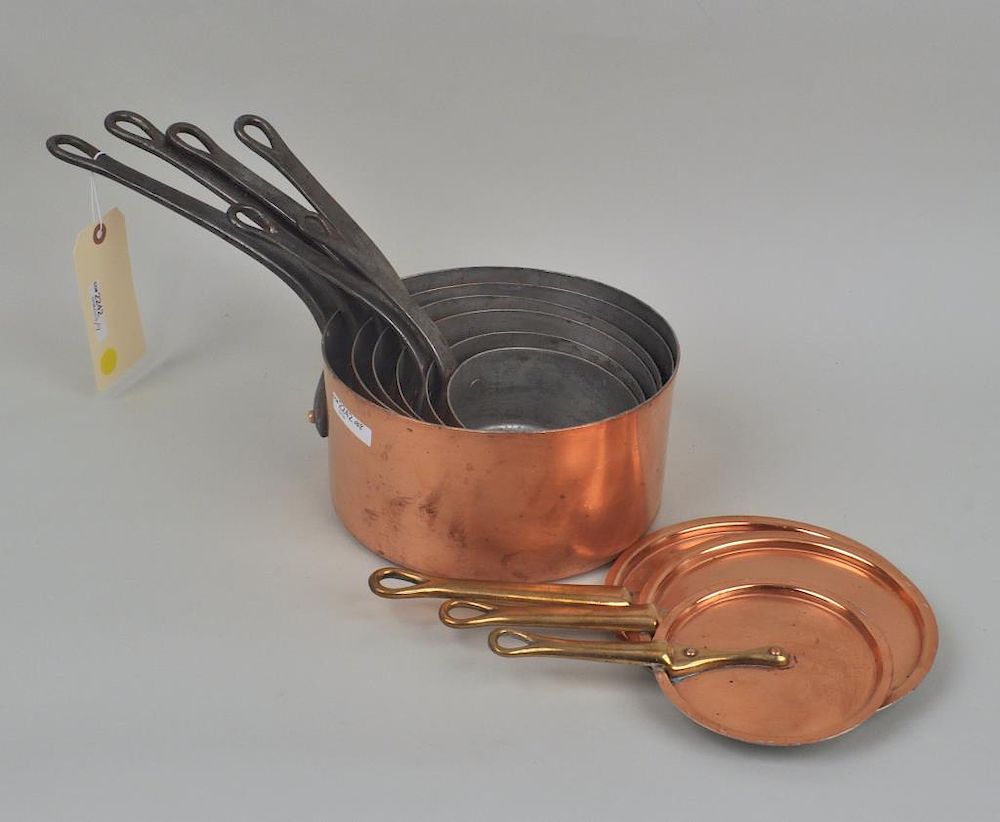 Appraisal: Group Six Graduated Copper Pots Three Lids all stamped V