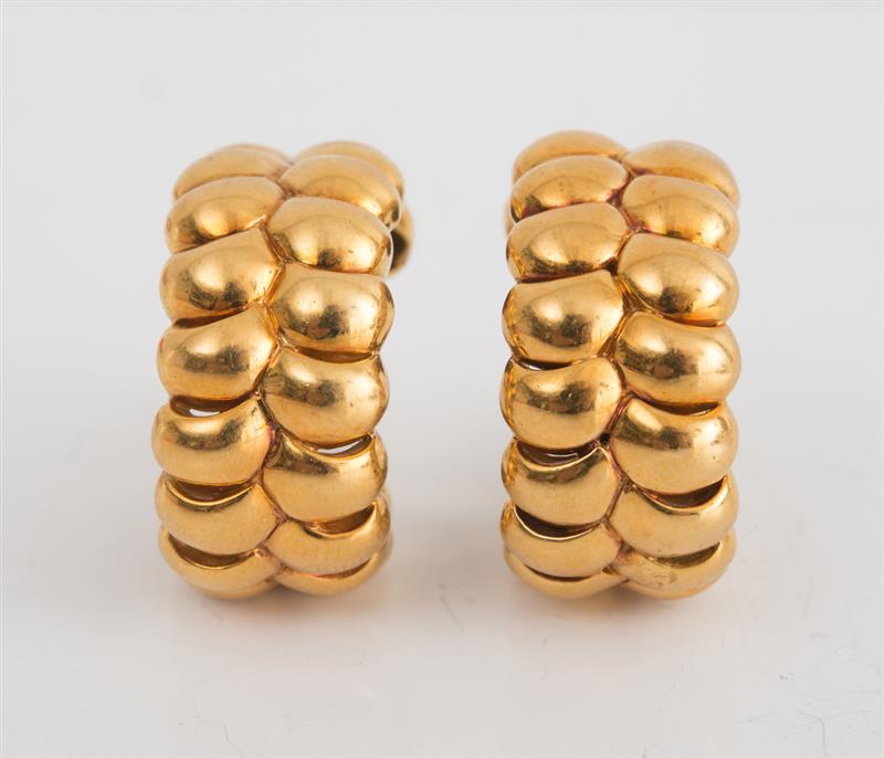 Appraisal: PAIR OF K YELLOW GOLD ROPE EARCLIPS Stamped 'GA' in