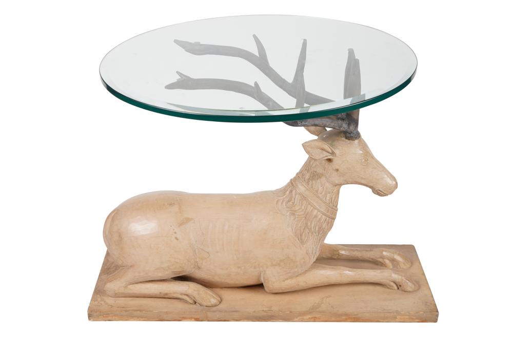 Appraisal: BOB HOPE OWNED WOOD GLASS STAG-FORM OCCASIONAL TABLEmodeled as a