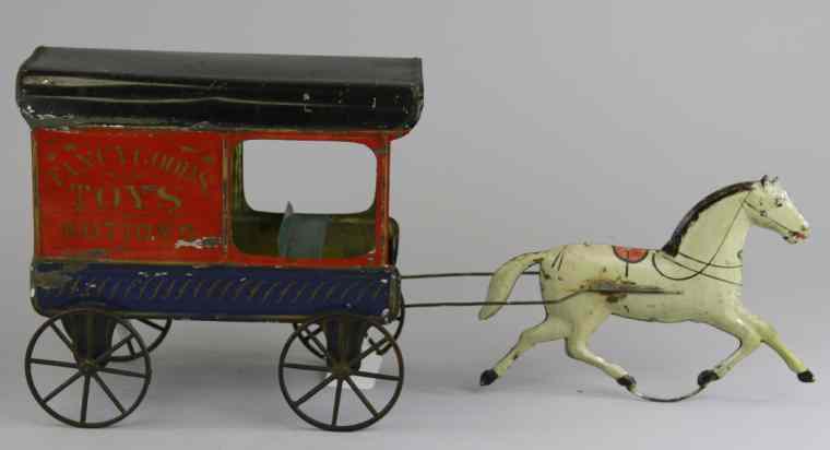 Appraisal: FALLOWS TOYS NOTIONS DELIVERY WAGON c 's hand painted tin