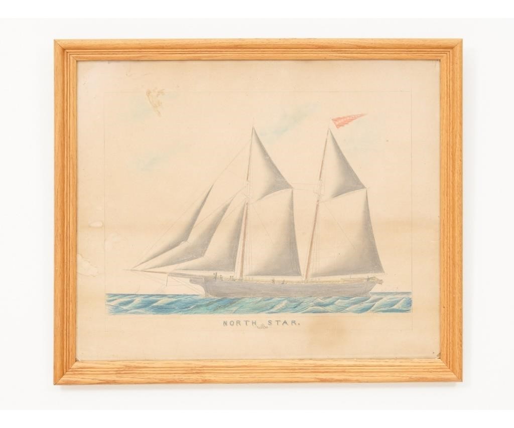 Appraisal: Pencil crayon sketch of schooner North Star signed M Cummings