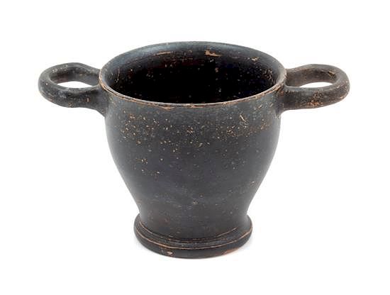 Appraisal: A Greek Pottery Black Slip Decorated Wine Cup Diameter inches