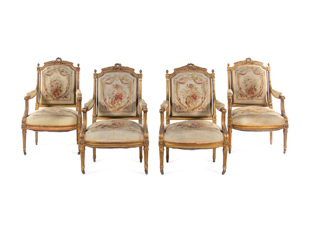 Appraisal: A Louis XVI Style Carved Giltwood Five-Piece Parlor Suite A