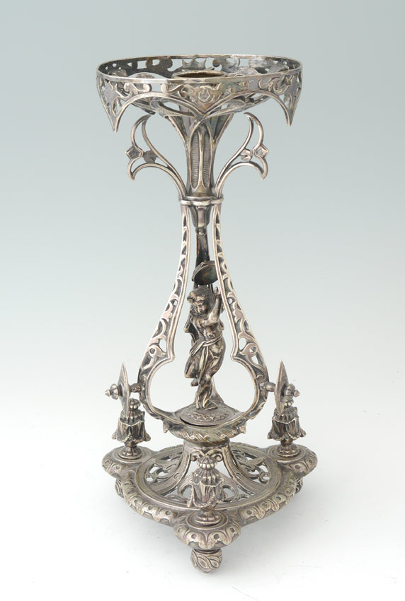 Appraisal: TH CENTURY ENGLISH SILVERPLATE FIGURAL CANDLESTICK LAMP English registry mark