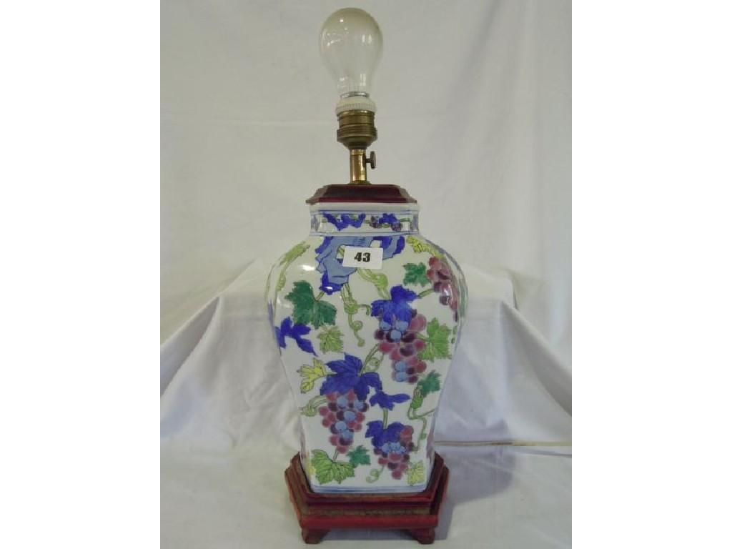 Appraisal: An oriental style vase converted to a lamp of hexagonal