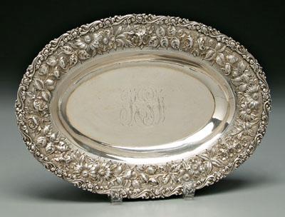 Appraisal: Oval sterling bowl floral repouss border marks for Jenkins Jenkins