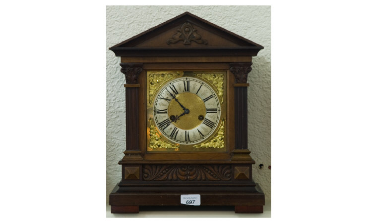 Appraisal: Walnut Cased Mantle Clock Of Architectural Design With Silvered Chapter