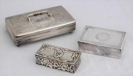 Appraisal: DUTCH ENGRAVED SILVER BOX AND TWO OTHER BOXES The hinged