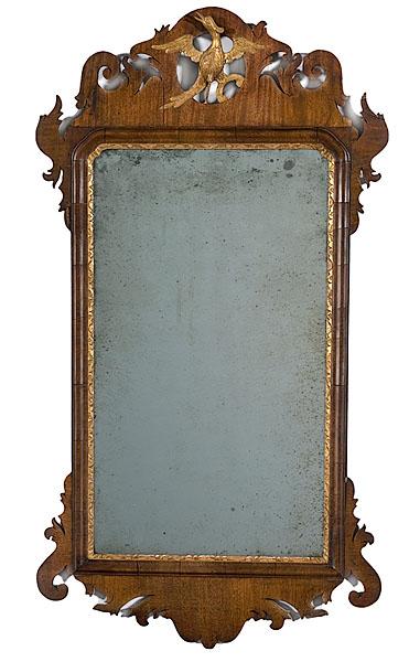 Appraisal: MAHOGANY CHIPPENDALE MIRROR American ca - of mahogany veneers with