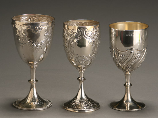 Appraisal: Three Victorian-Edward VII Silver Large Wine Goblets The first Lambert