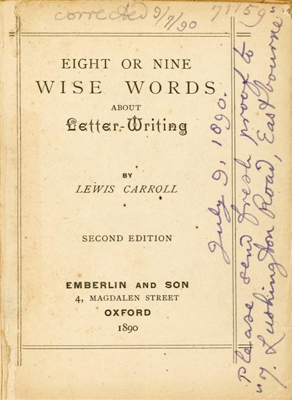 Appraisal: vol Dodgson Charles L Carroll Lewis Eight or Nine Wise