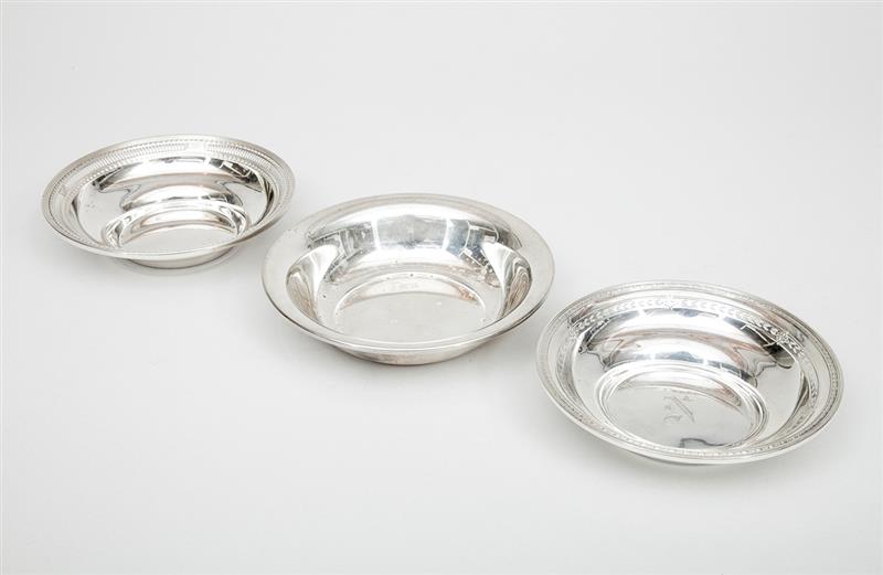 Appraisal: Three American Silver Candy Dishes One monogrammed 'N' to in