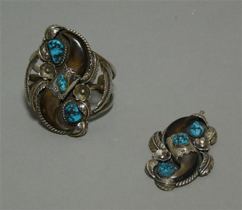 Appraisal: NATIVE AMERICAN BEAR CLAW AND TURQUOISE JEWELRY The first a