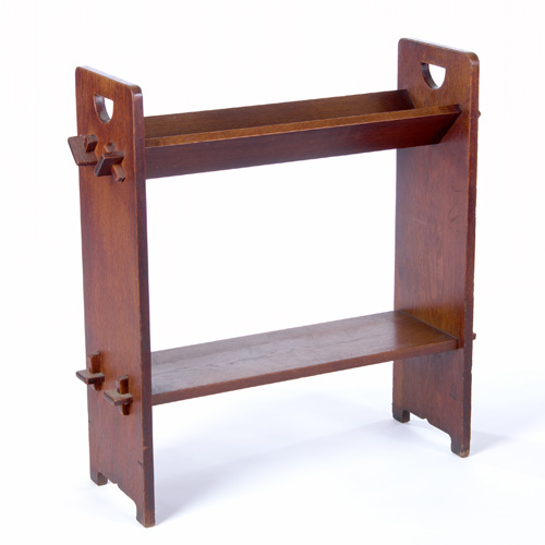 Appraisal: GUSTAV STICKLEY Book shelf with a trough top D-shaped cut-out