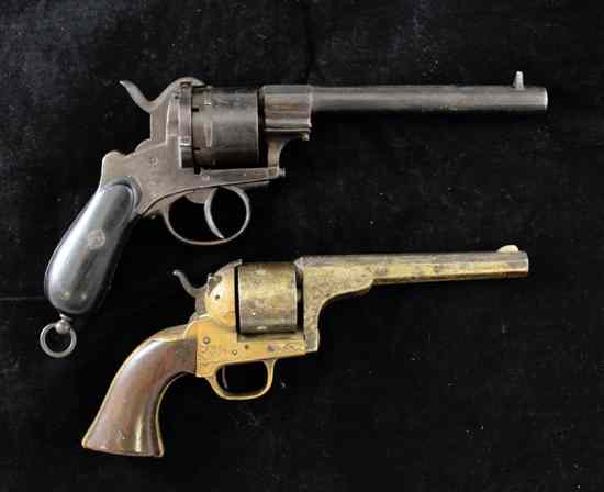 Appraisal: A Moores patent brass frame percussion revolver in and a