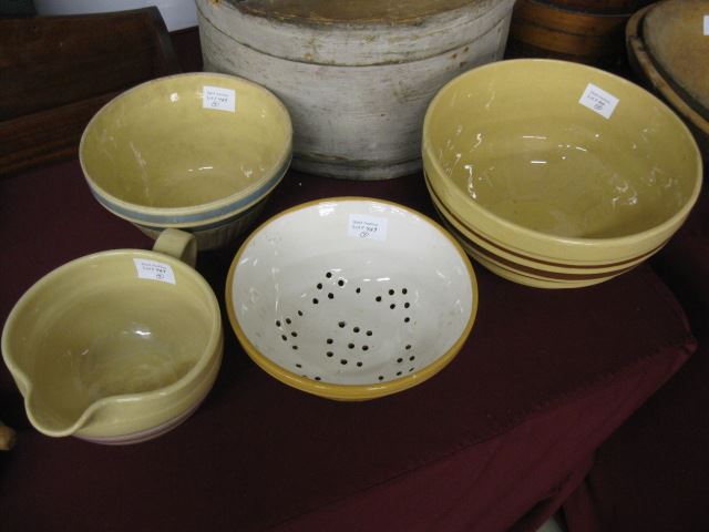 Appraisal: Pottery Kitchen Bowls one batter style one strainer and mixing