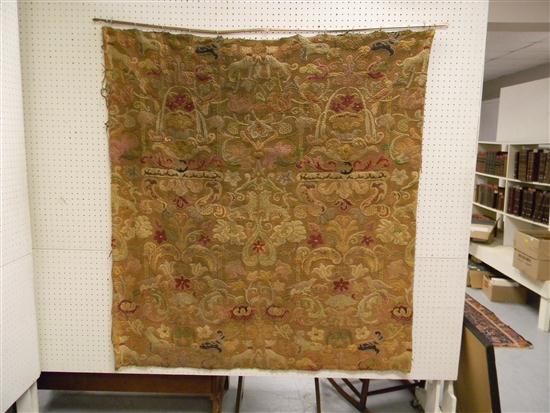 Appraisal: Hanging woven tapestry earth-tone threads and copper rod some wear