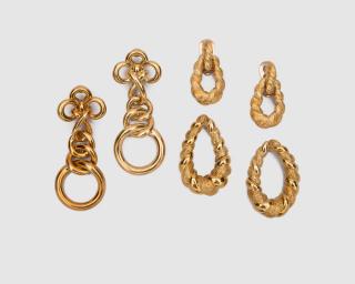 Appraisal: Three Pair K Yellow Gold Earpendants Three Pair K Yellow