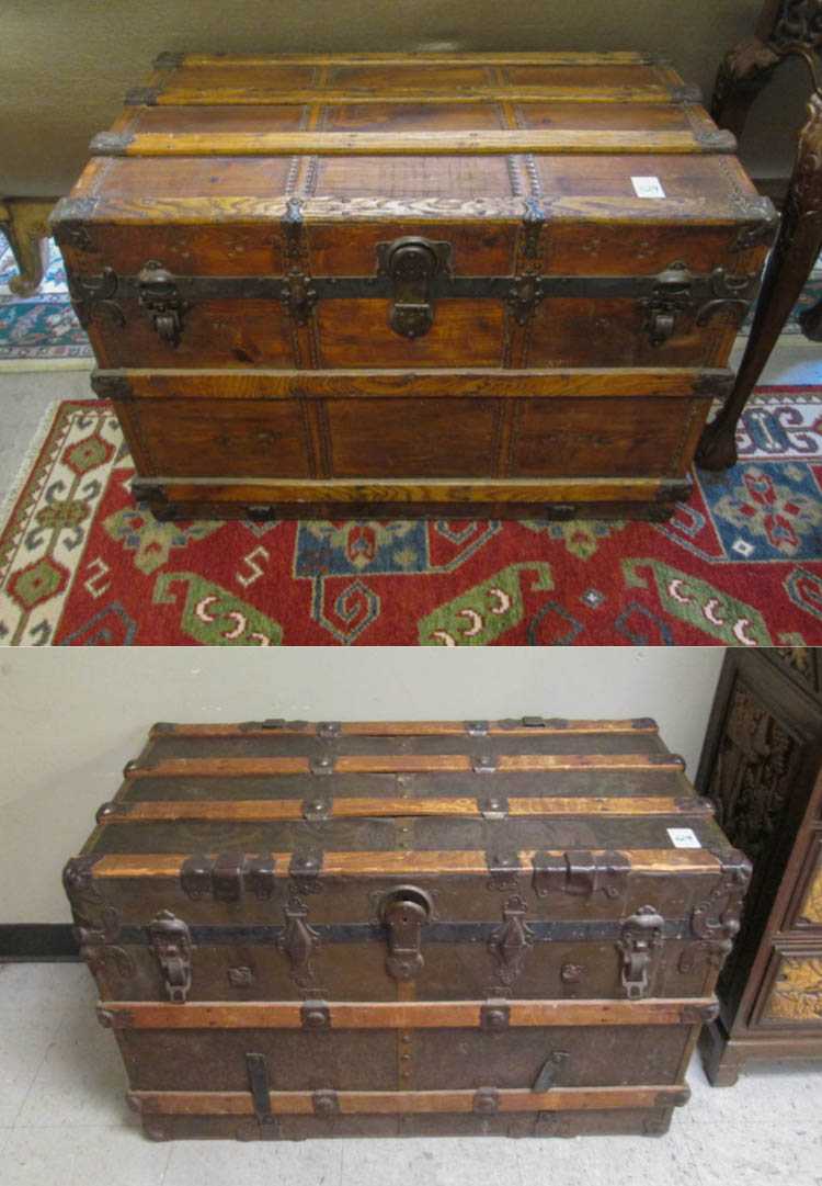 Appraisal: TWO ANTIQUE FLAT-TOP STEAMER TRUNKS American c