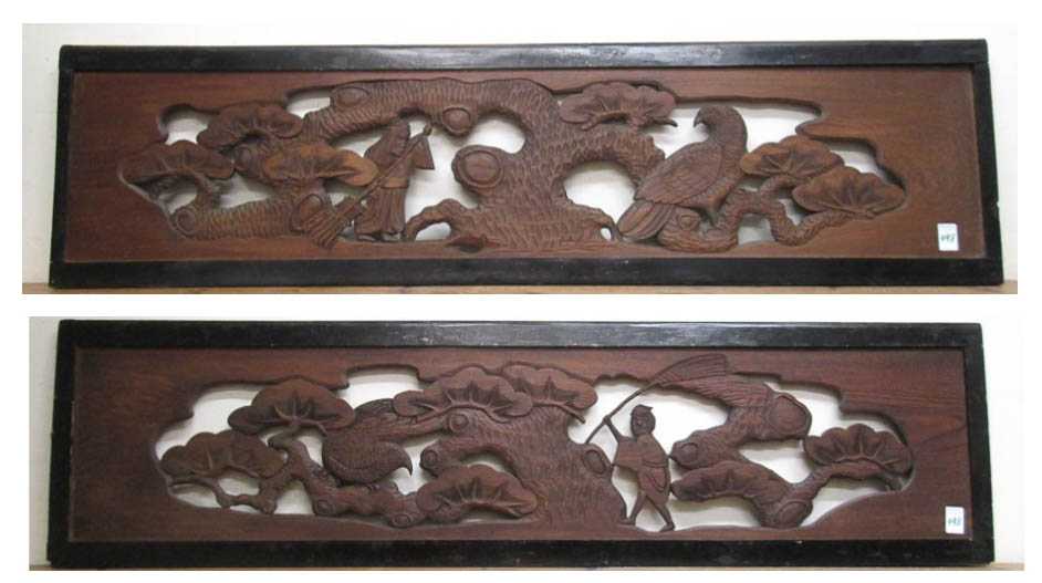 Appraisal: TWO JAPANESE SHIZEN-BOKU WOOD TRANSOM PANELS Japanese Showa period c