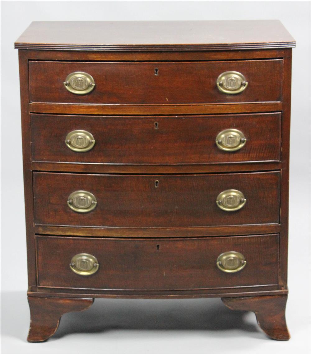 Appraisal: GEORGE III STYLE MAHOGANY BOW FRONT BACHELOR'S CHEST the rectangular