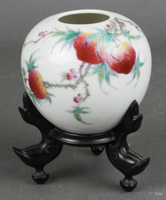 Appraisal: Chinese Famille Rose small jar with peach and blossom motifs