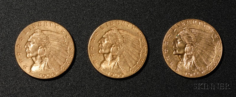 Appraisal: Three United States Indian Head Quarter Eagle Two and One