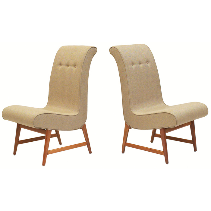 Appraisal: Norman Bel Geddes occasional chairs pair high-back forms with sculptural