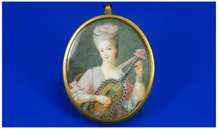 Appraisal: th thC French Portrait Miniature Showing A Young Woman Pink