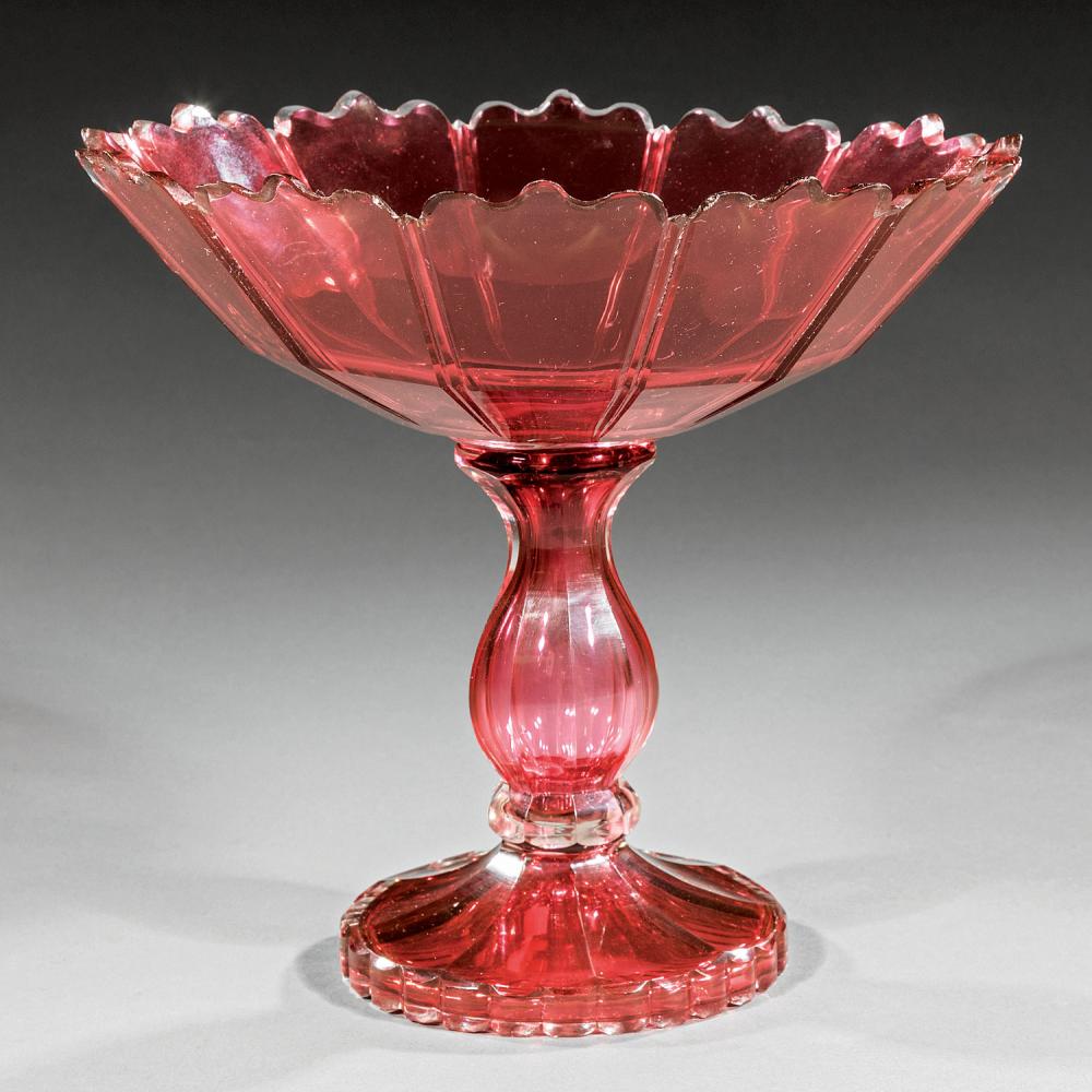 Appraisal: Continental Panel Cut Cranberry Crystal Compote th c h in