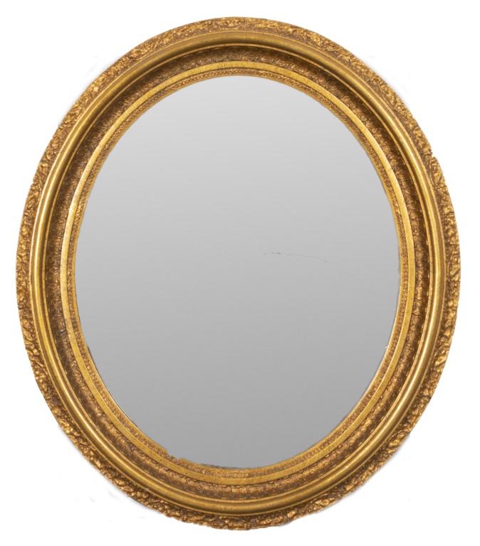 Appraisal: ROCOCO REVIVAL OVAL GILTWOOD MIRROR Rococo revival oval giltwood mirror