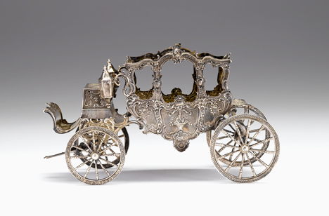 Appraisal: German silver carriage late th early th century Decorated throughout