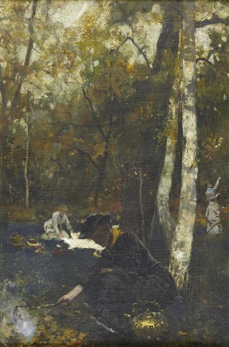 Appraisal: JOHN ROBERTSON REID SCOTTISH - THE PICNIC Signed oil on