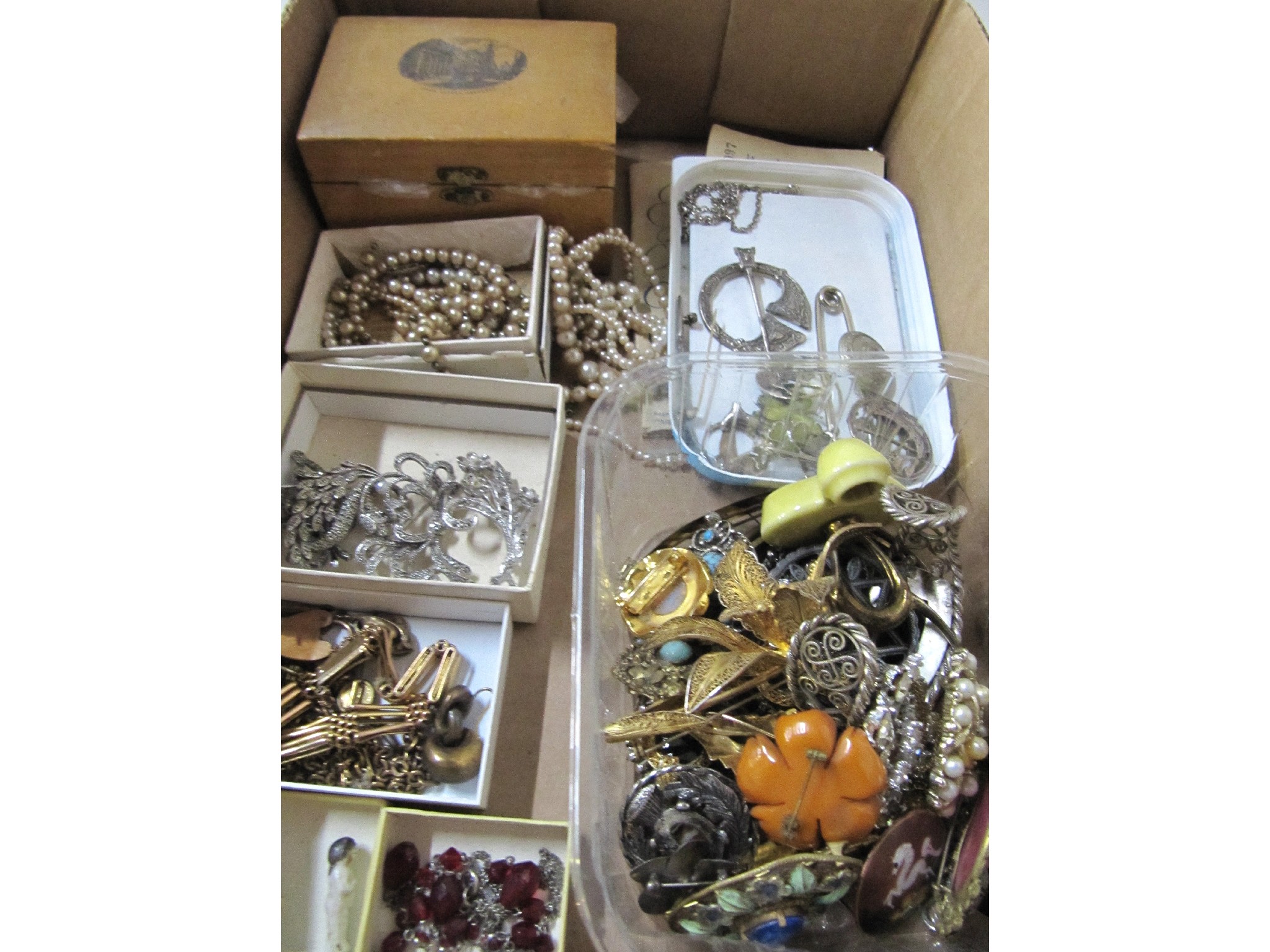 Appraisal: A box of costume jewellery including a ct gold bracelet