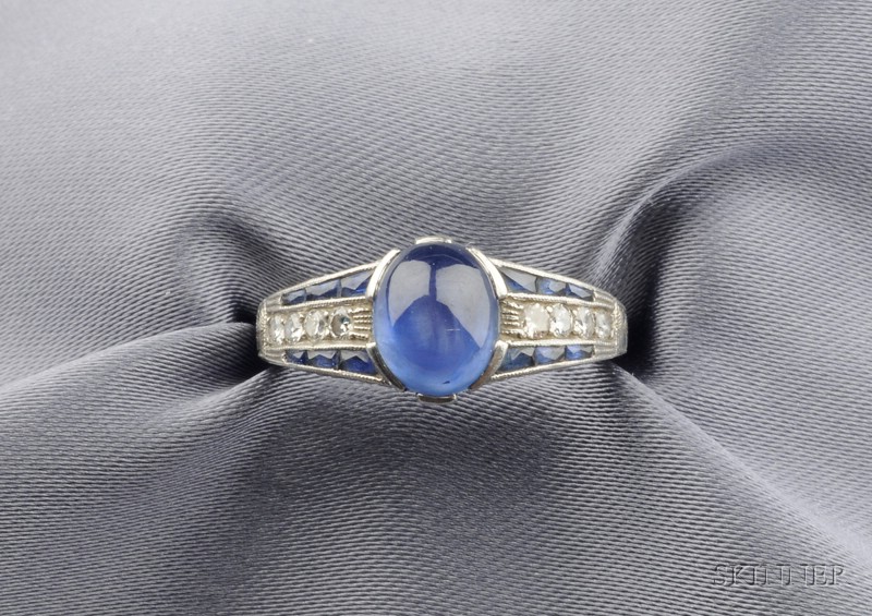 Appraisal: Art Deco Platinum Sapphire and Diamond Ring set with a