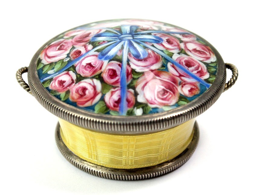 Appraisal: A silver gilt and enameled hinge lidded box of circular