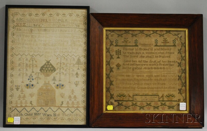 Appraisal: Two Framed th Century Needlework Samplers one Sarah Child and