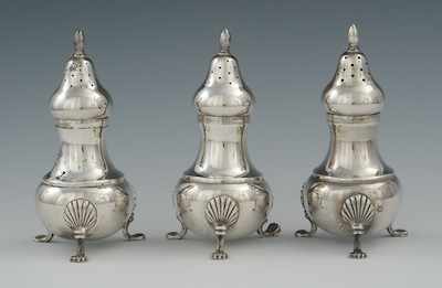 Appraisal: Three Sterling Silver Salt Shakers Baluster shape shakers each sitting