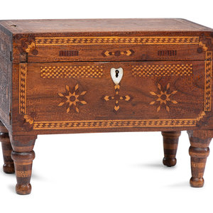 Appraisal: A Folk Art Marquetry Chest th Century with velvet-lined interior