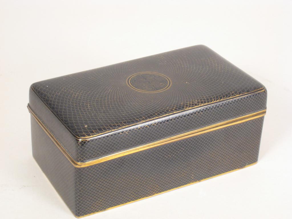 Appraisal: An Oriental black enamel Cigarette Box with scale design in