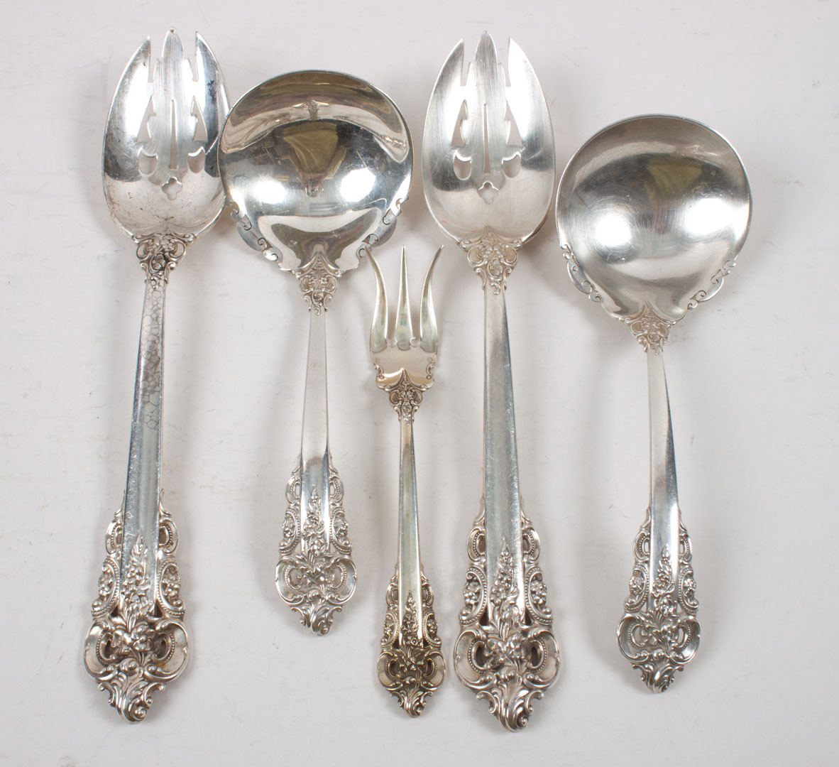 Appraisal: Five Wallace sterling silver serving pieces in the Grande Baroque