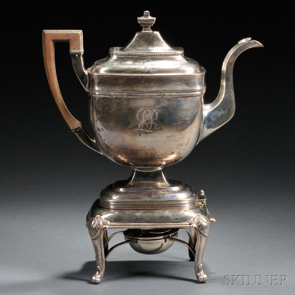 Appraisal: Joseph Lownes Coin Silver Kettle on Associated Sterling Silver Stand