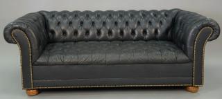 Appraisal: Leather tufted Chesterfield sofa wd in Leather tufted Chesterfield sofa